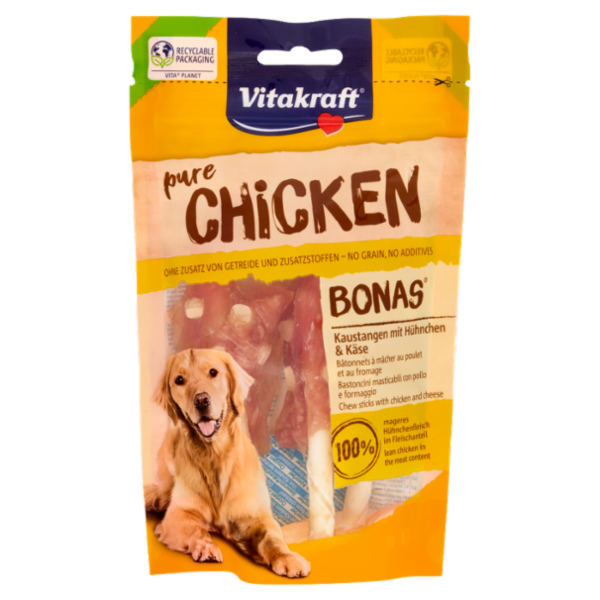 Vitakraft pure Chicken Bonas Bastoncini masticabili con pollo e formaggio 80 g