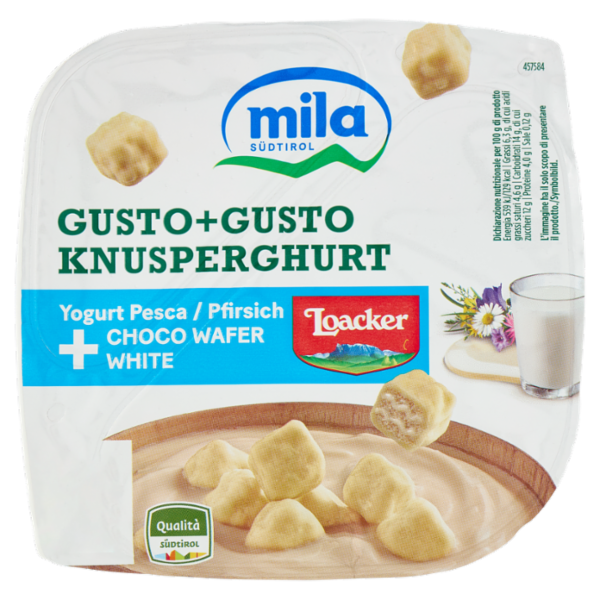 mila Gusto+Gusto Yogurt Pesca + Choco Wafer White 150 g