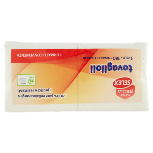 Selex Casa Bella Tovaglioli 1 Velo 33x33 cm Bianchi 160 pezzi