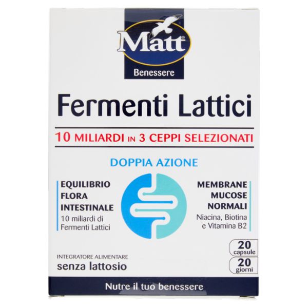 Matt Benessere Fermenti Lattici 10 Miliardi in 3 Ceppi Selezionati 20 capsule 6 g