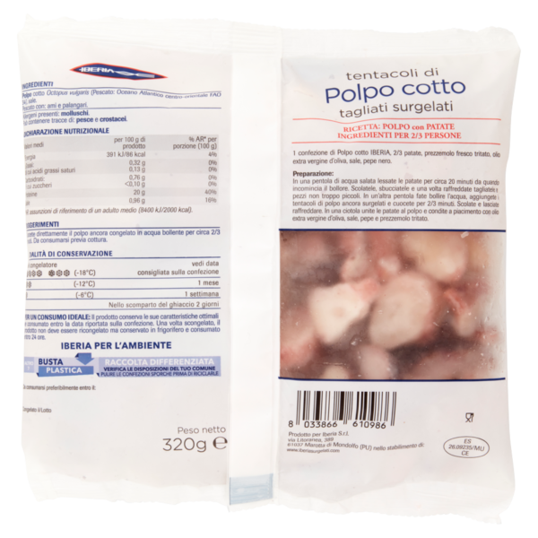 Iberia tentacoli di Polpo cotto tagliati Surgelati 320 g