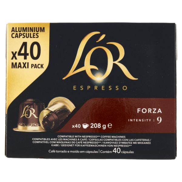 L'Or Espresso Forza 9- 40 Capsule Caffè Compatibili con Macchine Nespresso*® Original 208g