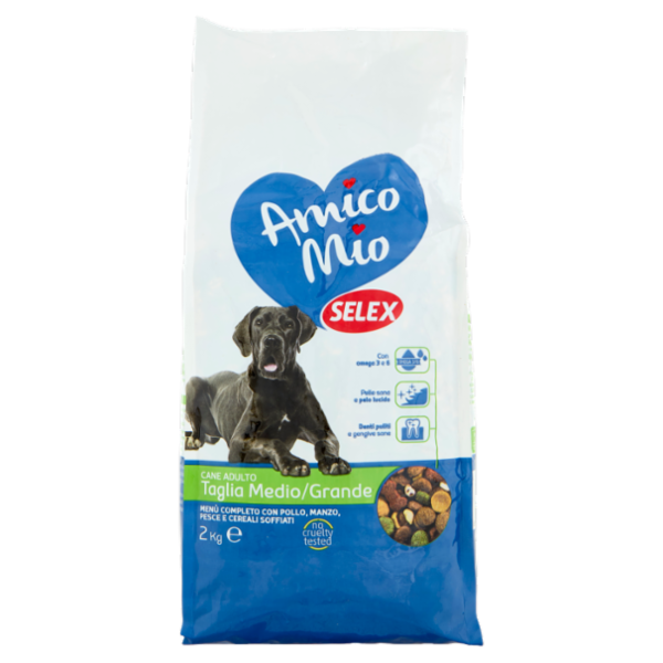 Selex Amico Mio Cane Menù Completo con Pollo, Manzo, Pesce, Mais e Riso Soffiato 2 kg