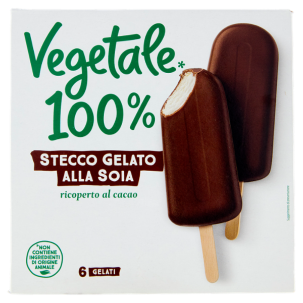 Vegetale 100% 6 Stecchi di Gelato alla Soia Ricoperti di Cioccolato Fondente 300 g