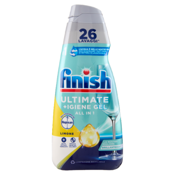 Finish Ultimate + Igiene Gel Limone liquido lavastoviglie 26 lavaggi 560 ml