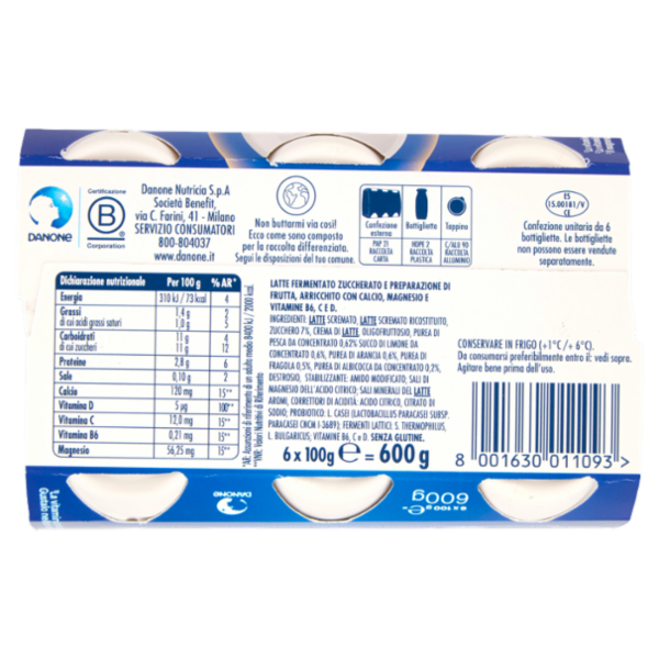 ACTIMEL Tripla Azione, Yogurt da Bere con Vitamine C, D e Magnesio, gusto Frutta mix, 6x100g