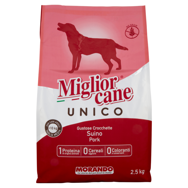 Migliorcane Unico Gustose Crocchette Suino per Cani Adulti >10 kg Taglia Media 2,5 kg