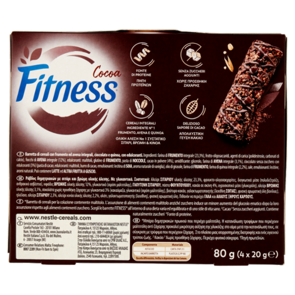 FITNESS Protein Cocoa Barrette di Cereali al Cacao 4 pezzi da 20 g
