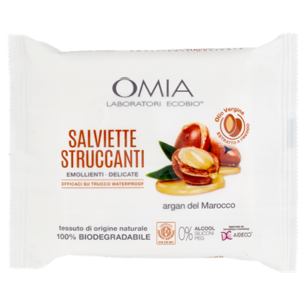 Omia Laboratori Ecobio Salviette Struccanti Emollienti - Delicate argan del Marocco 20 pz