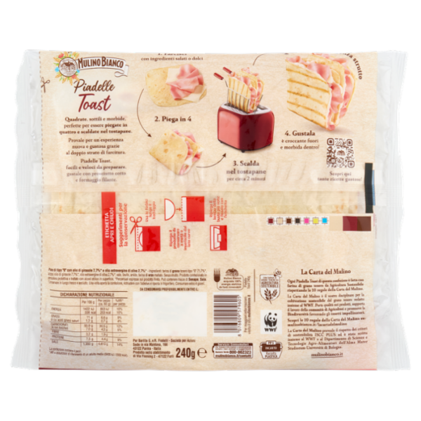Mulino Bianco Piadina Piadelle Toast Ideale per Piadina e Toast 4pz 240g