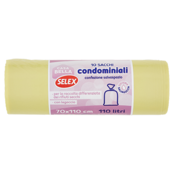 Selex Casa Bella Sacchi Condominiali Giallo con Legaccio Cm 70X110 10 pezzi