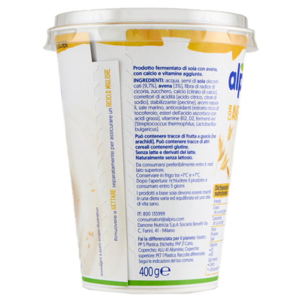ALPRO Alternativa Vegetale allo Yogurt, a base di Soia e Avena, basso in Grassi, No Lattosio, 400g