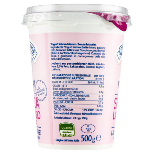 Sterzing Vipiteno Yogurt intero Senza Lattosio Bianco 500 g