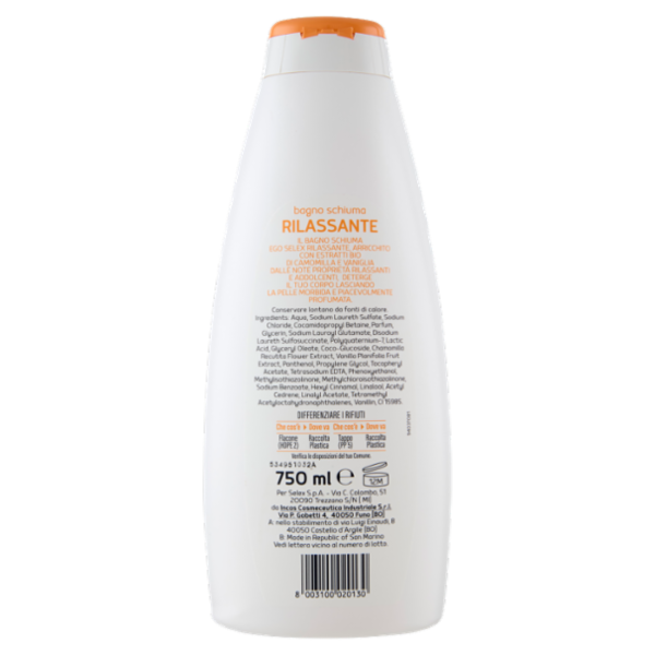 Selex Ego Bagno Schiuma Rilassante Camomilla e Vaniglia 750 ml