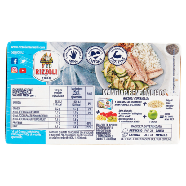 Rizzoli Filetti di Sgombro al naturale al limone 125 g