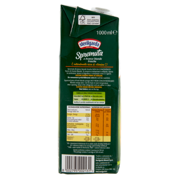 sterilgarda Spremuta di Arance bionde fresche 1000 ml