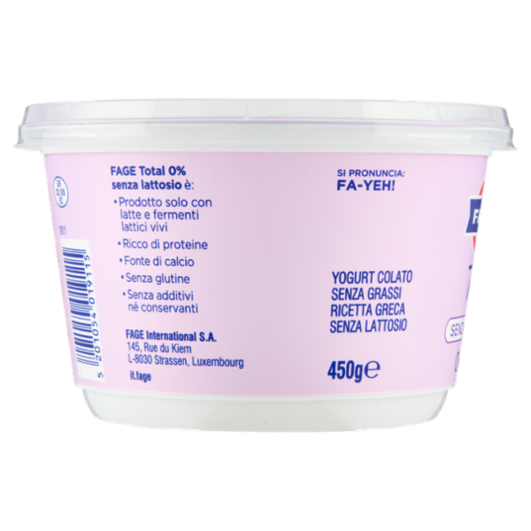 Fage Total Senza Lattosio 0% Grassi 450 g