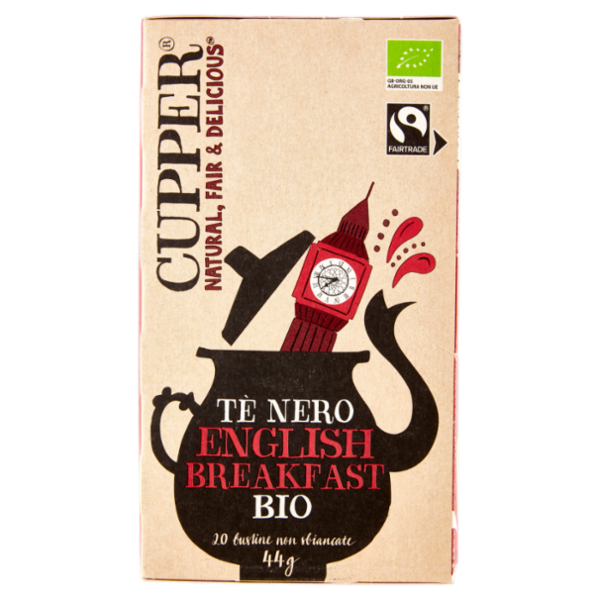 CUPPER English Breakfast Tè Nero Bio Fairtrade, Tè Ceylon Pieno e Rinfrescante, 20 Bustine 44 g
