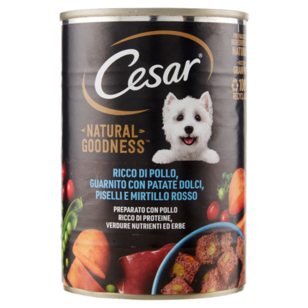 Cesar Natural Goodness Cibo Umido Cane con Pollo, con Patate Dolci, Piselli e Mirtillo Rosso 400 g