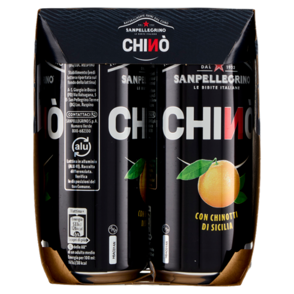BIBITE SANPELLEGRINO, Bevanda Gassata, Chinò, Lattina - 4x330ml