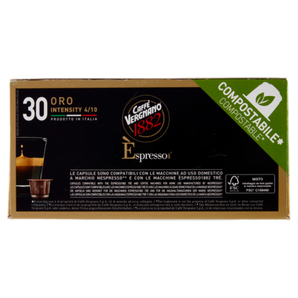 Caffè Vergnano 1882 Èspresso1882 Oro Compostabile** Capsule Compatibili Nespresso* 30 x 5 g