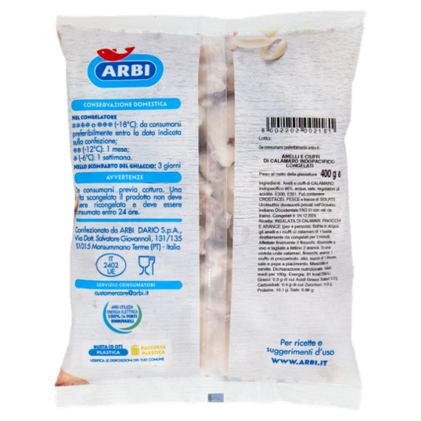 Arbi Anelli e Ciuffi di Calamaro Congelati 400 g