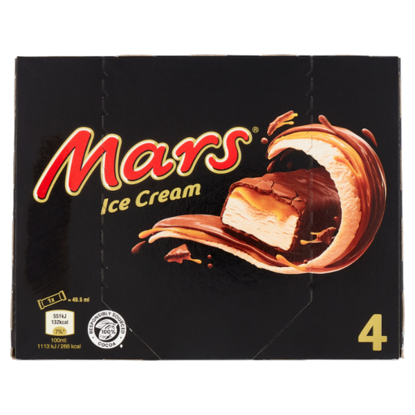 Mars Barretta Gelato al cioccolato e caramello, Multipack da 4 x 40 g