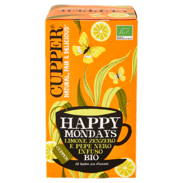 CUPPER Happy Mondays Infuso Bio con Limone, Zenzero e Pepe Nero, Tisana Speziata, 20 Bustine 45 g