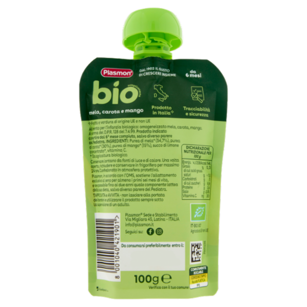 Plasmon semplicemente bio mela, carota e mango 100 g