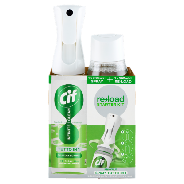 Cif Infinite + Clean Tutto in 1 Clean Lime & Fiori Bianchi 280 ml + Re-Load 590 ml