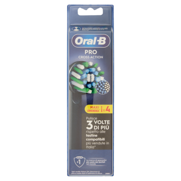 Oral-B Testine di Ricambio Pro Cross Action Nere Spazzolino Elettrico Denti Ricaricabile 4 pz