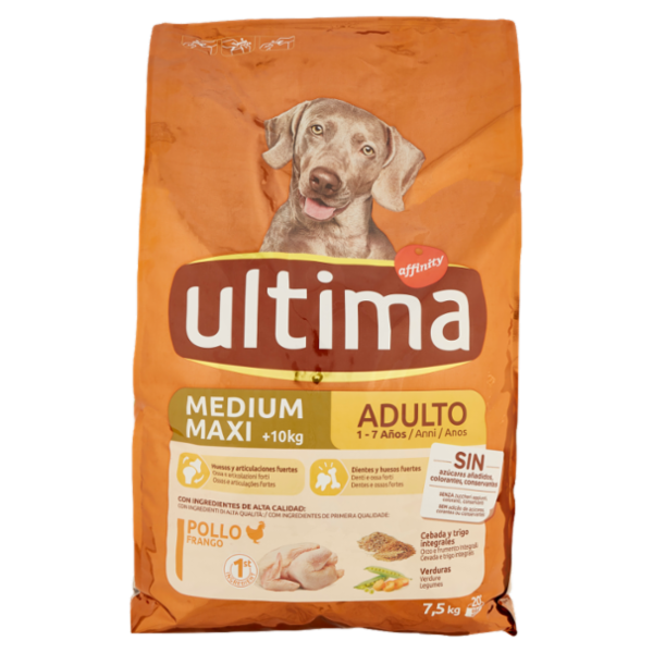 ultima Dog Medium Maxi +10kg Adulto 1-7 Anni Pollo 7,5 kg