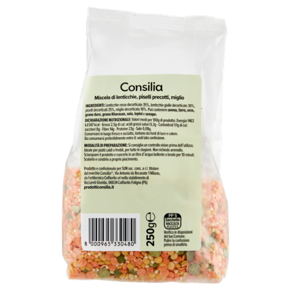 Consilia Cereali e Legumi Secchi Misto Lenticchie, Piselli e Miglio 250 g