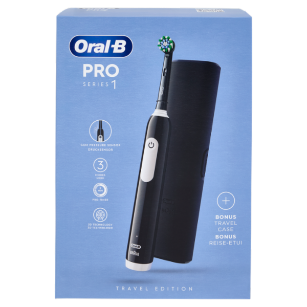 Oral-B Spazzolino Elettrico Denti Ricaricabile Pro Series 1 Nero Travel Edition