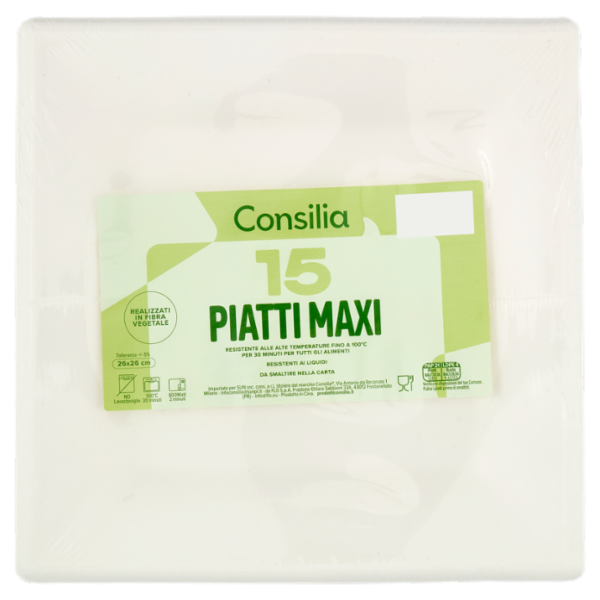 Consilia Piatti Quadrati in Fibra Vegetale Bianchi Maxi 26x26 cm 15 pezzi