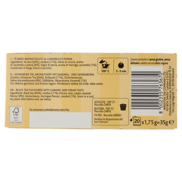 Sir Winston Tea Bridgerton Caramello e Panna Tè Nero Aromatizzato 20 x 1,75 g