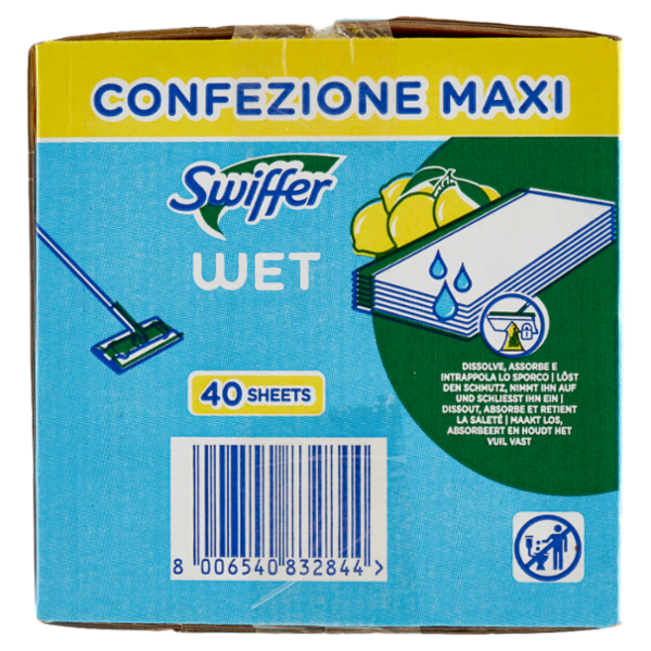 Swiffer Wet Panni Umidi Lavapavimenti Limone - Ricarica 40 Salviette