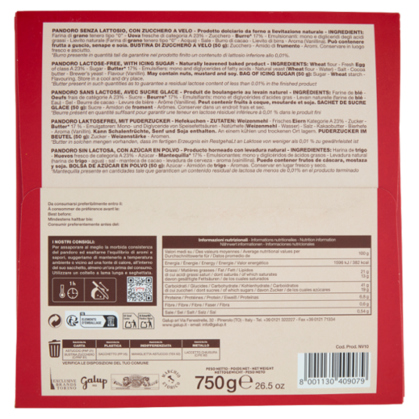 Galup Pandoro Classico Senza Lattosio 750 g