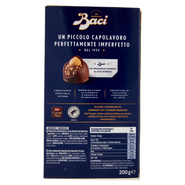 BACI PERUGINA Latte Cioccolatini ripieni al Gianduia e Nocciole Scatola 200g
