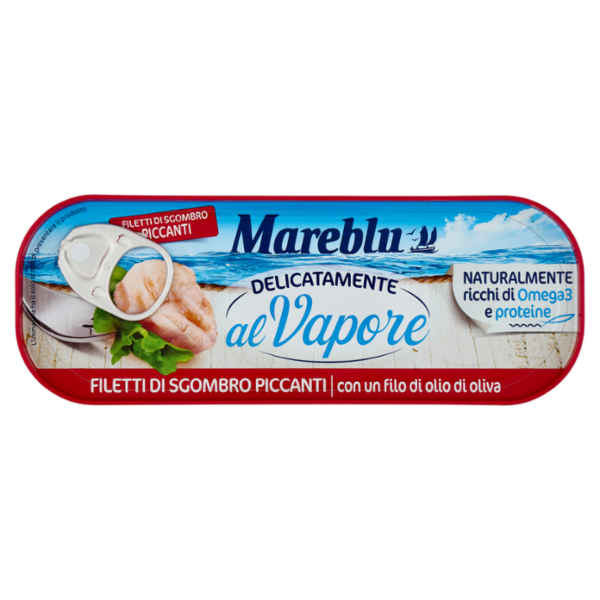 Mareblu Delicatamente al Vapore Filetti di Sgombro Piccanti con un filo di olio di oliva 110 g