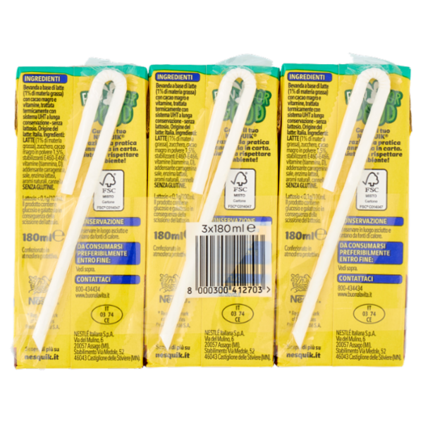 NESQUIK Pronto da Bere Senza Lattosio Latte e Cacao 3 Brick da 180ml