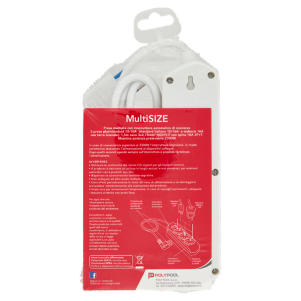 Poly Pool MultiSize Spina 10A Prese Pluristandard Italiano 10A-16A e tedesco 16A