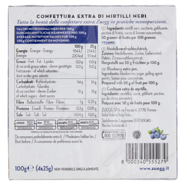 Zuegg Mirtilli Neri 4 x 25 g