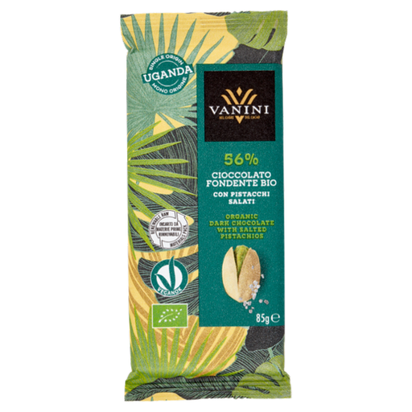 Vanini Mono Origine Uganda 56% Cioccolato Fondente Bio con Pistacchi Salati 85 g