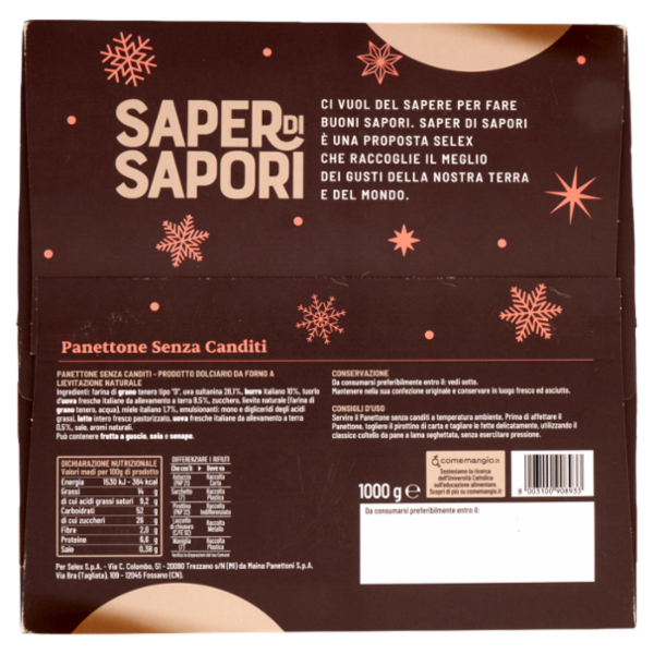 Selex Saper di Sapori Panettone Senza Canditi 1 kg