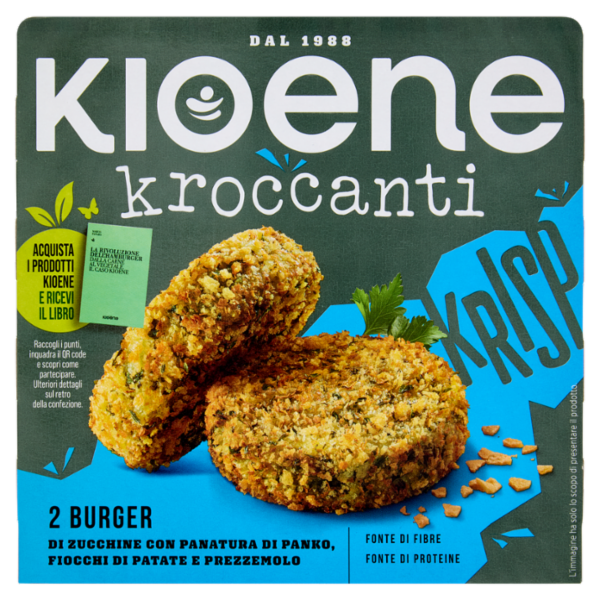 Kioene Kroccanti 2 Burger di Zucchine con Panatura di Panko, Fiocchi di Patate e Prezzemolo 180 g