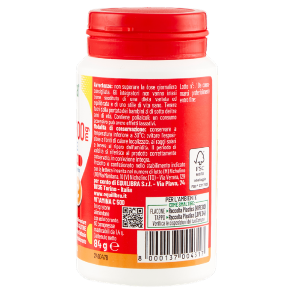 equilibra Vitamina C 500mg Masticabile Sistema Immunitario 60 x 1,4 g