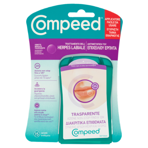 Compeed Cerotto Medicato Trasparente Trattamento dell'Herpes Labiale 15 pz