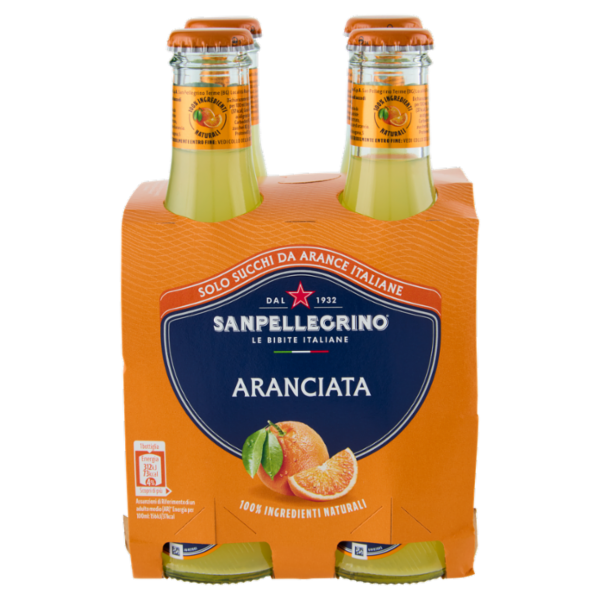 BIBITE SANPELLEGRINO, Bevanda Gassata,Aranciata, Vetro - 4x200ml