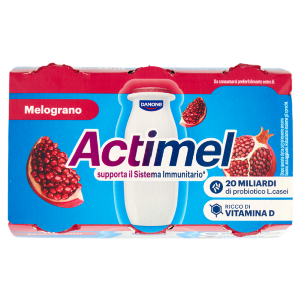 ACTIMEL, Yogurt da Bere con Vit B6 e D per il Sistema Immunitario, gusto Melograno, 6X100G